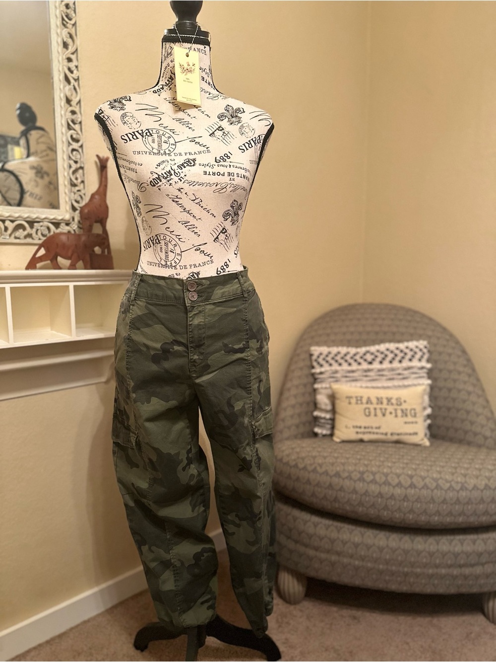 Sanctuary Camo Button-Front Utility Pants - Olive